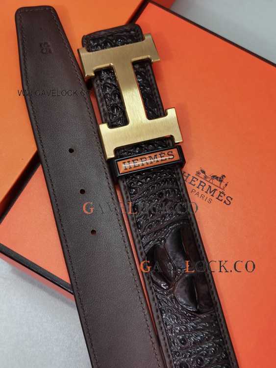 Copy Hermes Belt Brown Alligator bone pattern Belt